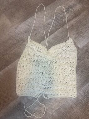 SHEIN Cream Crochet Lace-Up Spaghetti Strap Cami Style Crop
